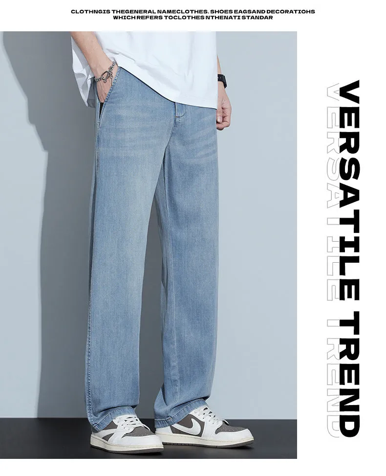 2025 New Tencel Jeans Men's Summer Thin Section Loose Straight Tide American Retro Casual Long Pants