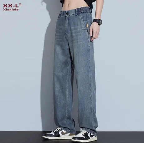 2025 New Tencel Jeans Men's Summer Thin Section Loose Straight Tide American Retro Casual Long Pants