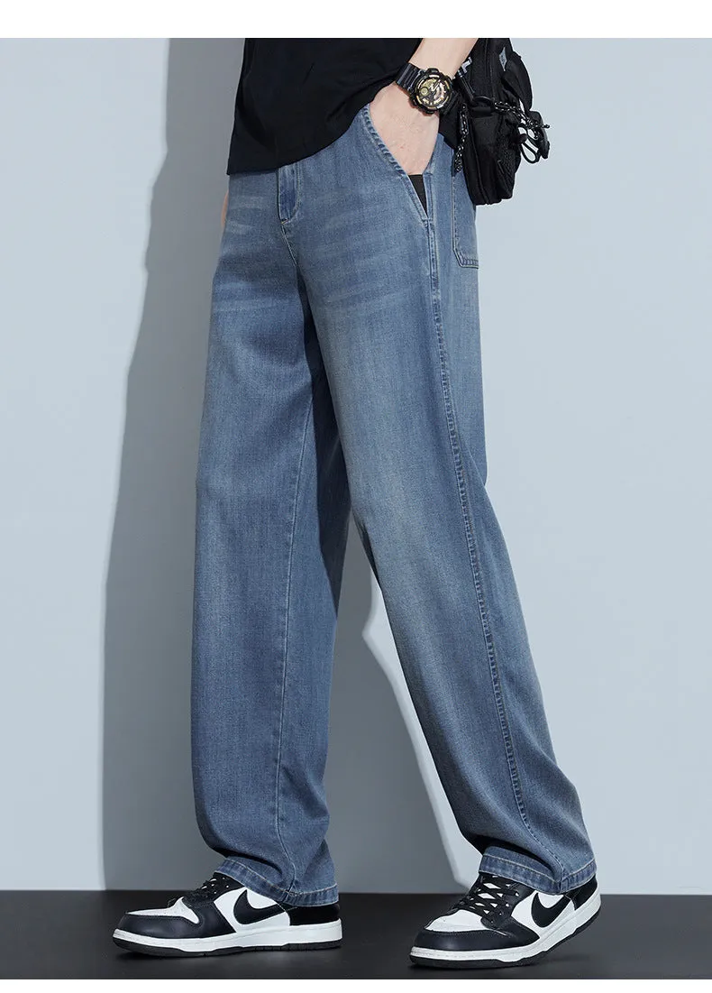 2025 New Tencel Jeans Men's Summer Thin Section Loose Straight Tide American Retro Casual Long Pants