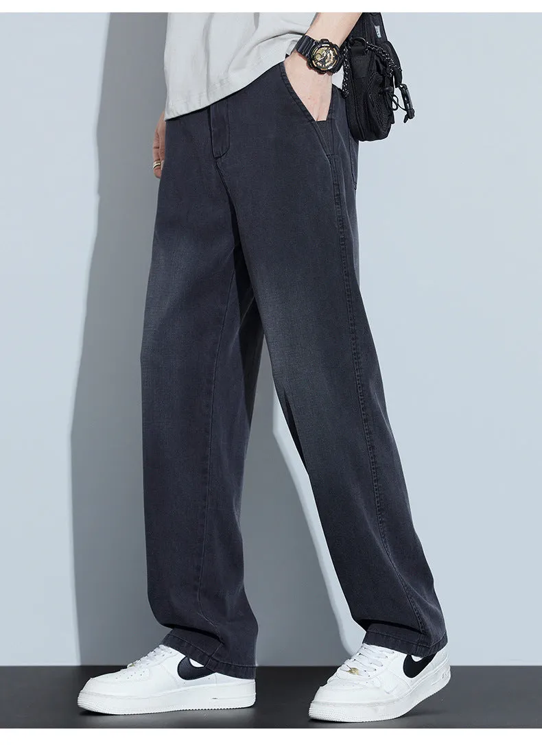 2025 New Tencel Jeans Men's Summer Thin Section Loose Straight Tide American Retro Casual Long Pants