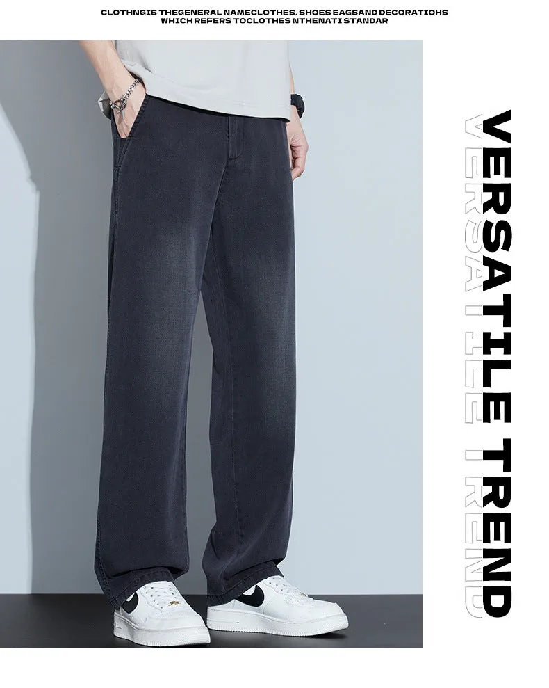 2025 New Tencel Jeans Men's Summer Thin Section Loose Straight Tide American Retro Casual Long Pants