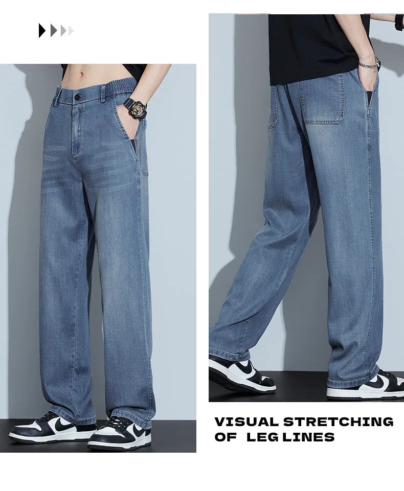 2025 New Tencel Jeans Men's Summer Thin Section Loose Straight Tide American Retro Casual Long Pants