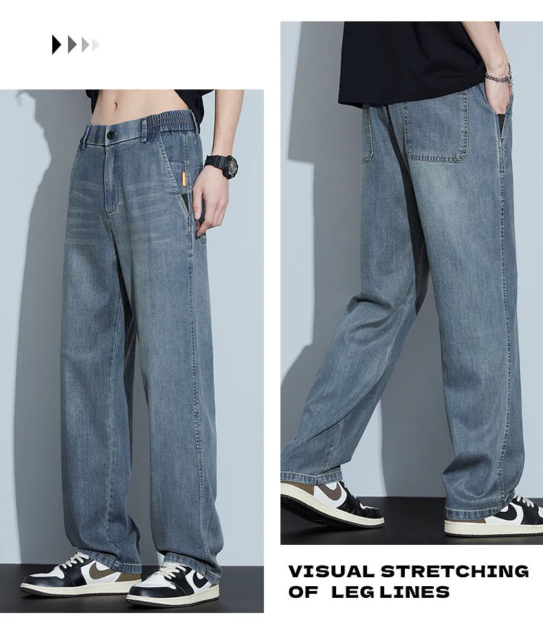 2025 New Tencel Jeans Men's Summer Thin Section Loose Straight Tide American Retro Casual Long Pants
