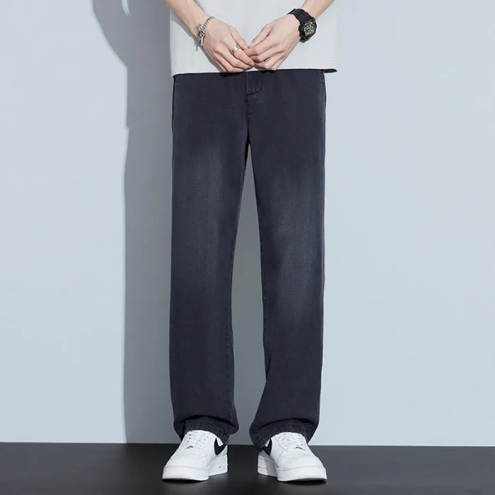 2025 New Tencel Jeans Men's Summer Thin Section Loose Straight Tide American Retro Casual Long Pants