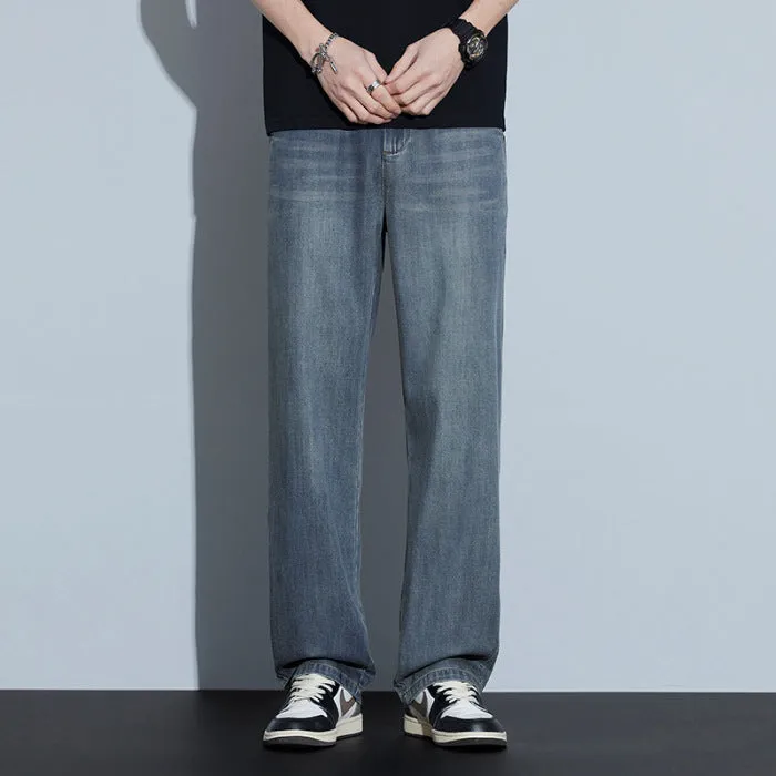 2025 New Tencel Jeans Men's Summer Thin Section Loose Straight Tide American Retro Casual Long Pants
