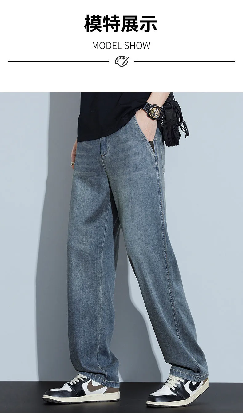 2025 New Tencel Jeans Men's Summer Thin Section Loose Straight Tide American Retro Casual Long Pants