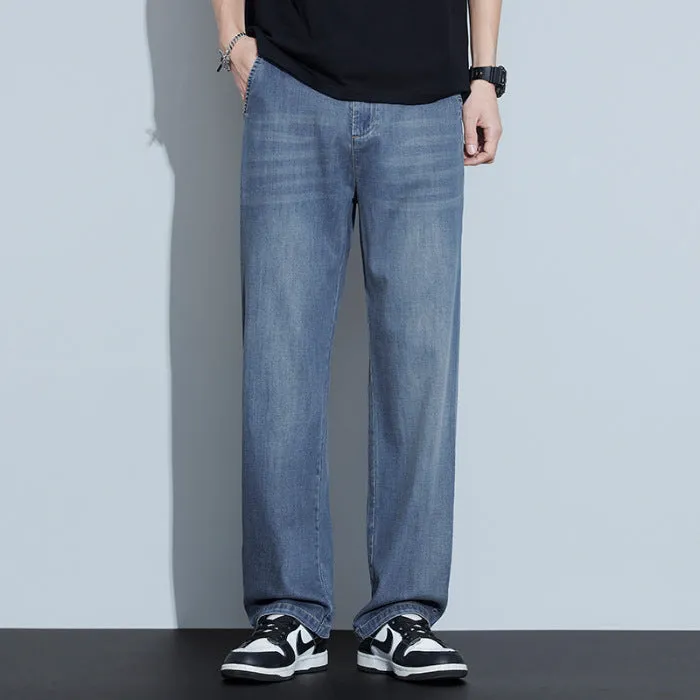 2025 New Tencel Jeans Men's Summer Thin Section Loose Straight Tide American Retro Casual Long Pants