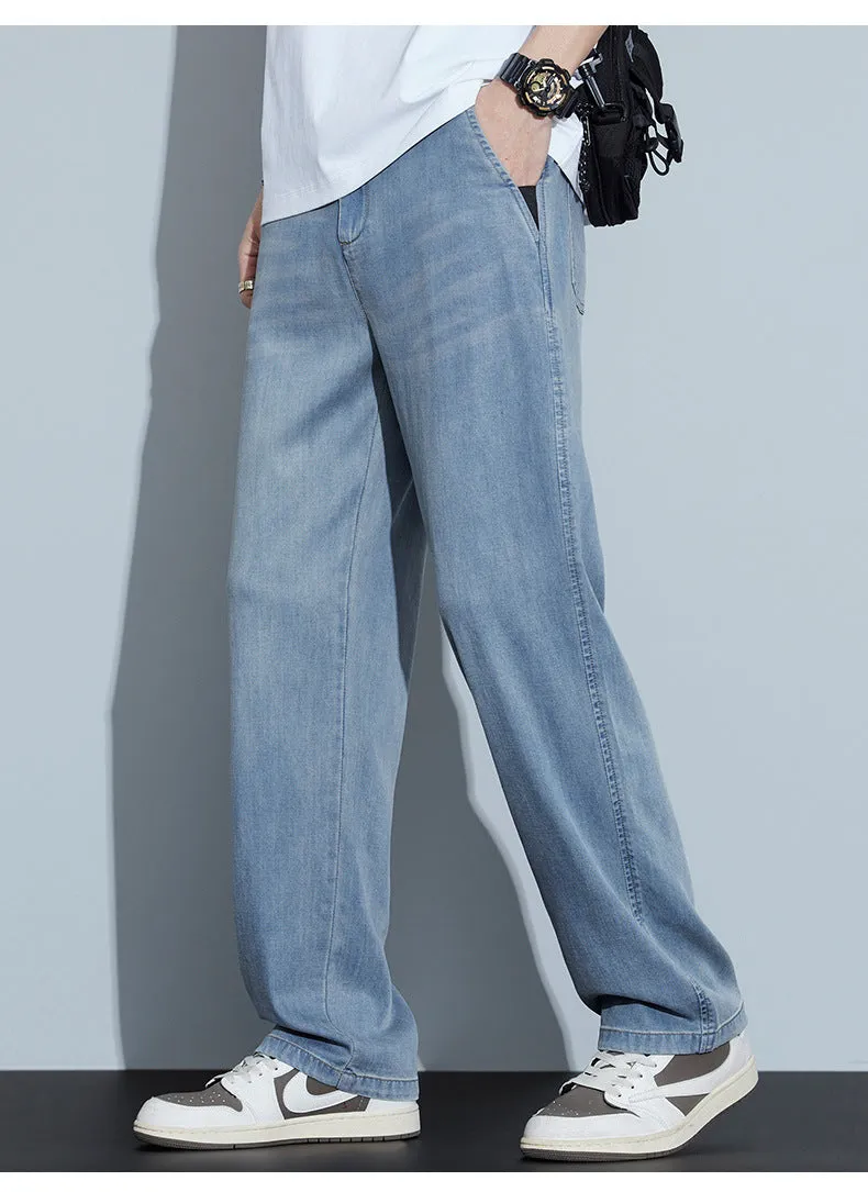 2025 New Tencel Jeans Men's Summer Thin Section Loose Straight Tide American Retro Casual Long Pants