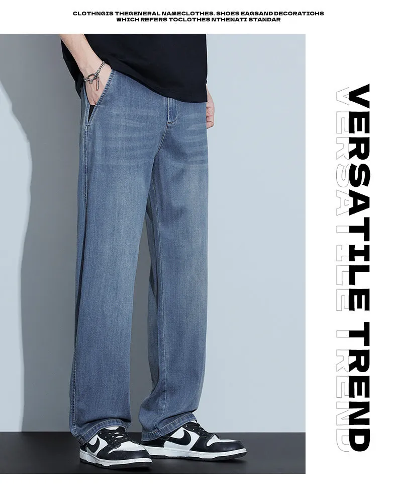 2025 New Tencel Jeans Men's Summer Thin Section Loose Straight Tide American Retro Casual Long Pants