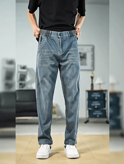 2025 New Tencel Jeans Men's Summer Thin Section Loose Straight Tide American Retro Casual Long Pants