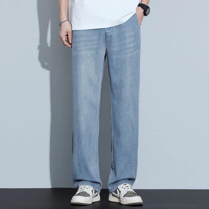 2025 New Tencel Jeans Men's Summer Thin Section Loose Straight Tide American Retro Casual Long Pants