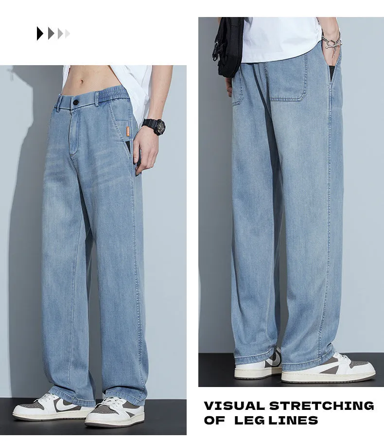 2025 New Tencel Jeans Men's Summer Thin Section Loose Straight Tide American Retro Casual Long Pants