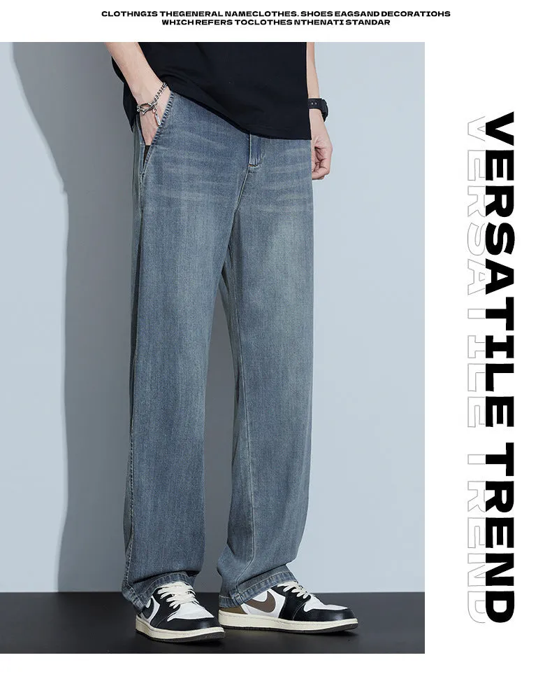 2025 New Tencel Jeans Men's Summer Thin Section Loose Straight Tide American Retro Casual Long Pants