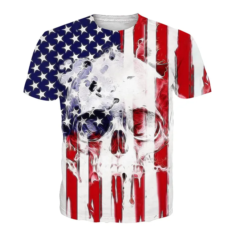 3D Graphic Printed Short Sleeve Shirts Flag