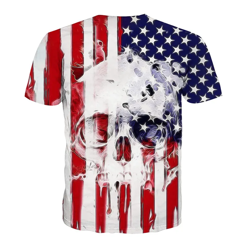 3D Graphic Printed Short Sleeve Shirts Flag