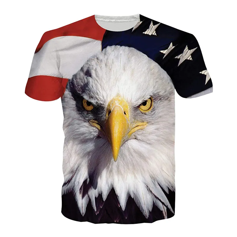 3D Graphic Printed Short Sleeve Shirts Flag