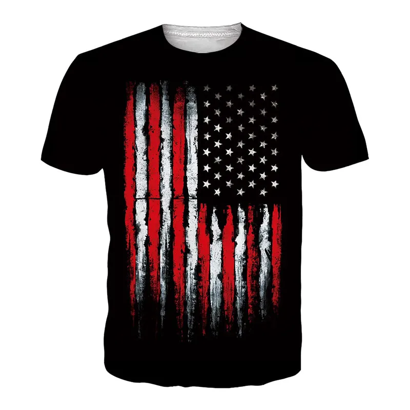 3D Graphic Printed Short Sleeve Shirts Flag