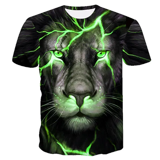 3D Graphic Printed Short Sleeve Shirts Lion
