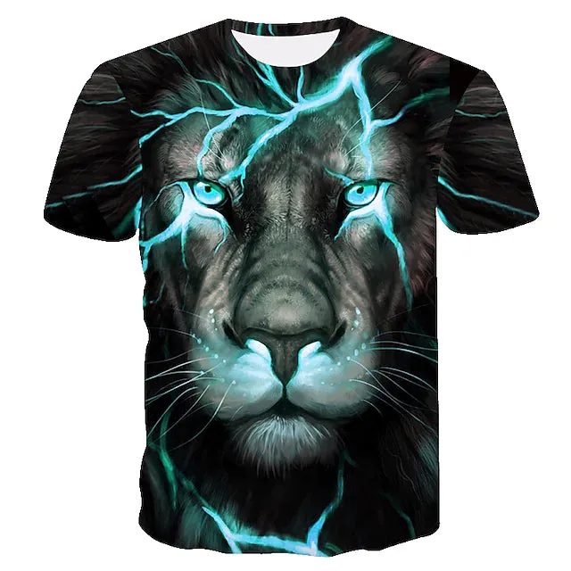 3D Graphic Printed Short Sleeve Shirts Lion