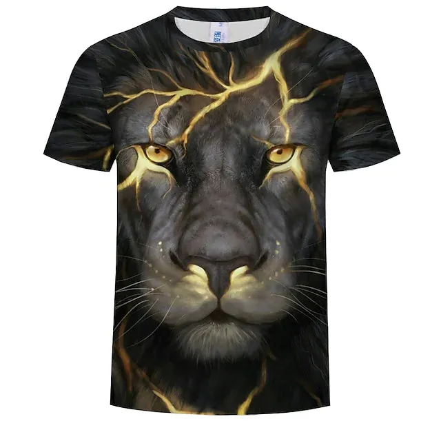 3D Graphic Printed Short Sleeve Shirts Lion