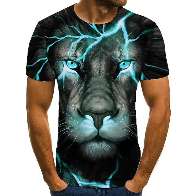 3D Graphic Printed Short Sleeve Shirts Lion
