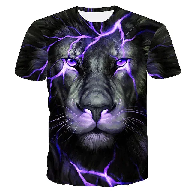 3D Graphic Printed Short Sleeve Shirts Lion