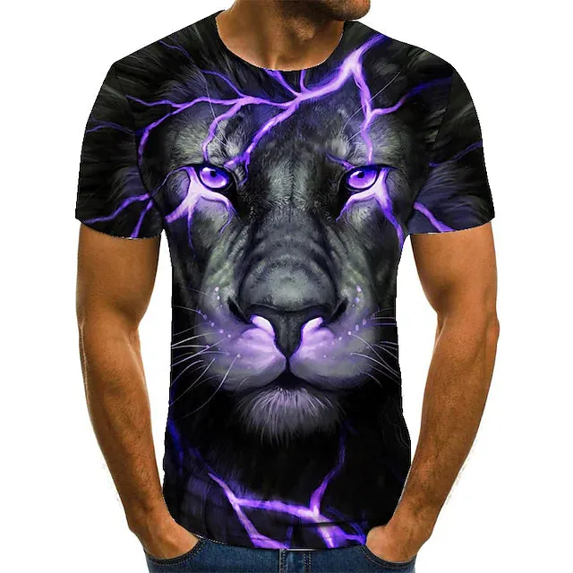 3D Graphic Printed Short Sleeve Shirts Lion