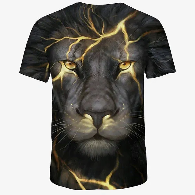 3D Graphic Printed Short Sleeve Shirts Lion