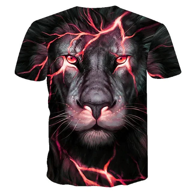3D Graphic Printed Short Sleeve Shirts Lion