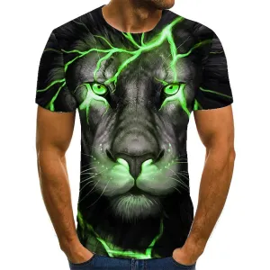 3D Graphic Printed Short Sleeve Shirts Lion