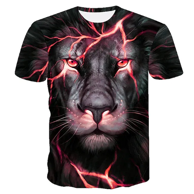 3D Graphic Printed Short Sleeve Shirts Lion
