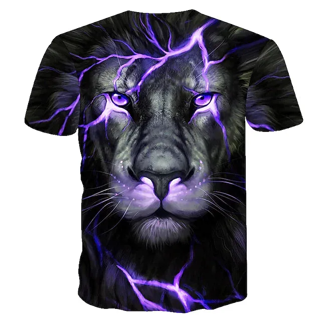 3D Graphic Printed Short Sleeve Shirts Lion