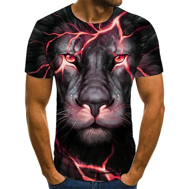 3D Graphic Printed Short Sleeve Shirts Lion