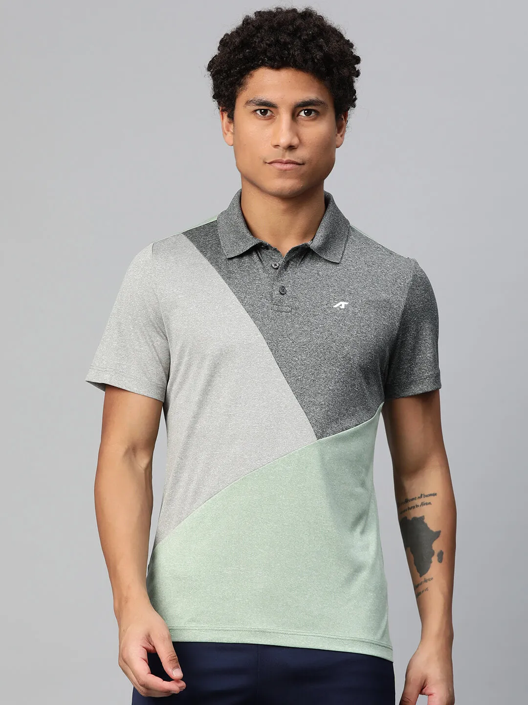 Alcis Men Colourblocked Polo Collar Anti Static Slim Fit T-shirt