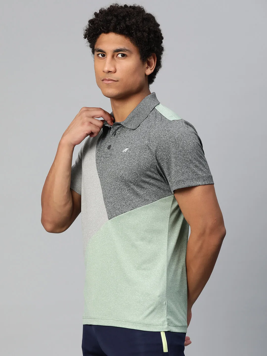 Alcis Men Colourblocked Polo Collar Anti Static Slim Fit T-shirt