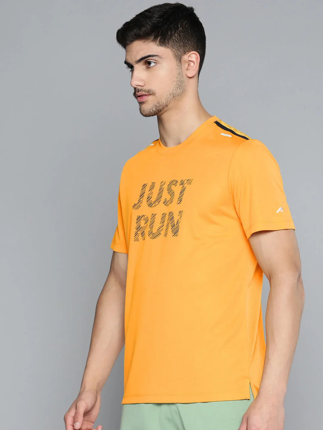Alcis Men Typography Printed Anti Static Slim Fit Sports T-shirt