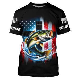 American Flag Cross Custom US Patriotic Largemouth Bass Tournament Fishing T-Shirts IPHW8185