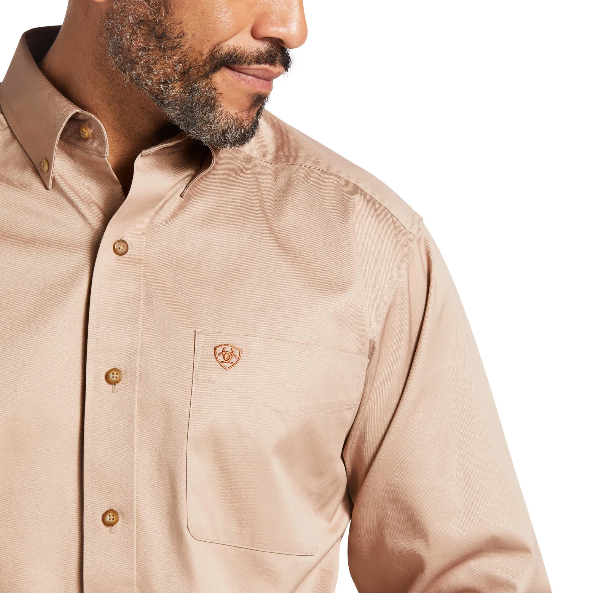 Ariat Men's Khaki Solid Twill Classic Fit Shirt