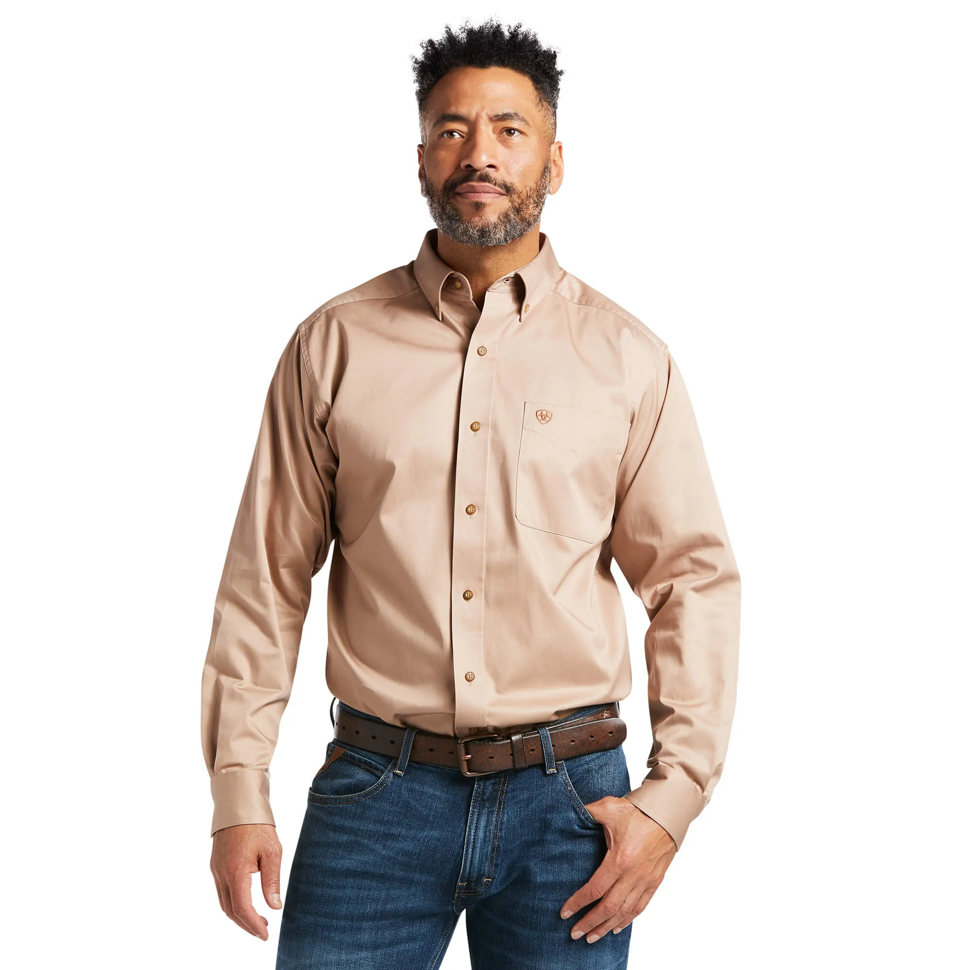 Ariat Men's Khaki Solid Twill Classic Fit Shirt