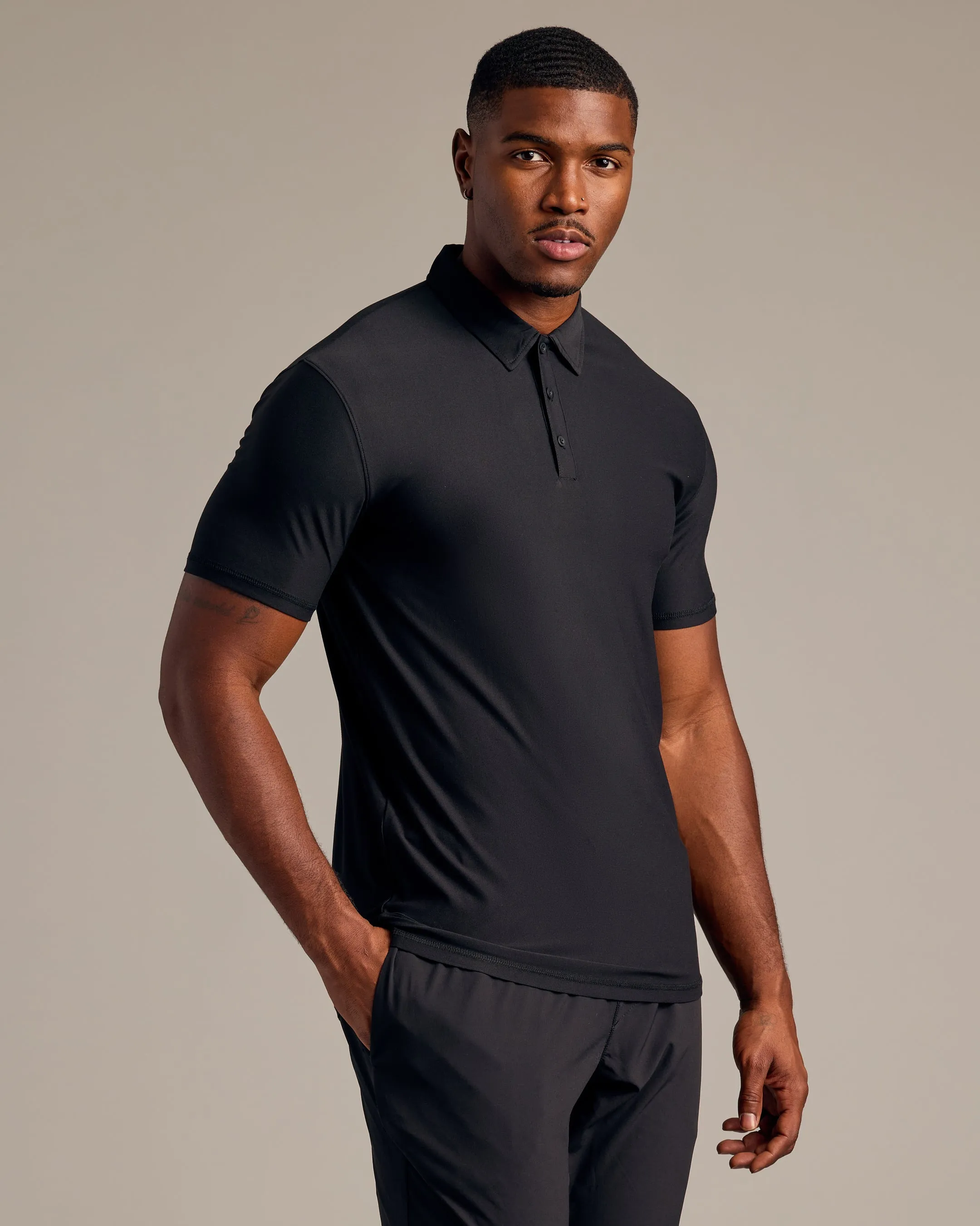 Black Short Sleeve Tall Active Polo
