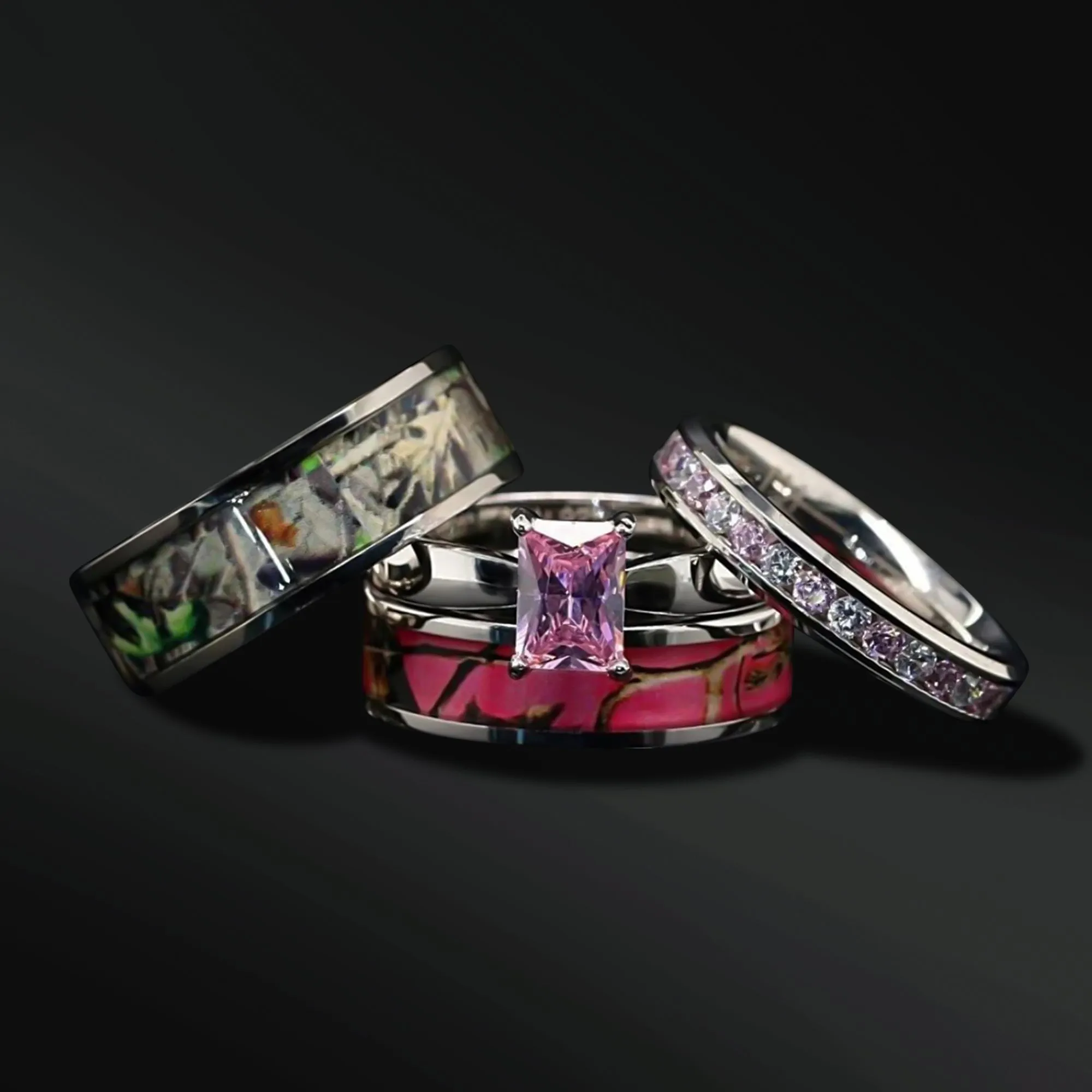 Blush Wilderness - Pink Camo Engagement Rings Set | Camo Couple Ring Set