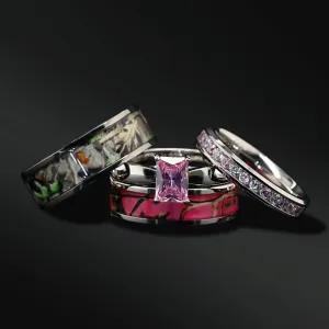 Blush Wilderness - Pink Camo Engagement Rings Set | Camo Couple Ring Set