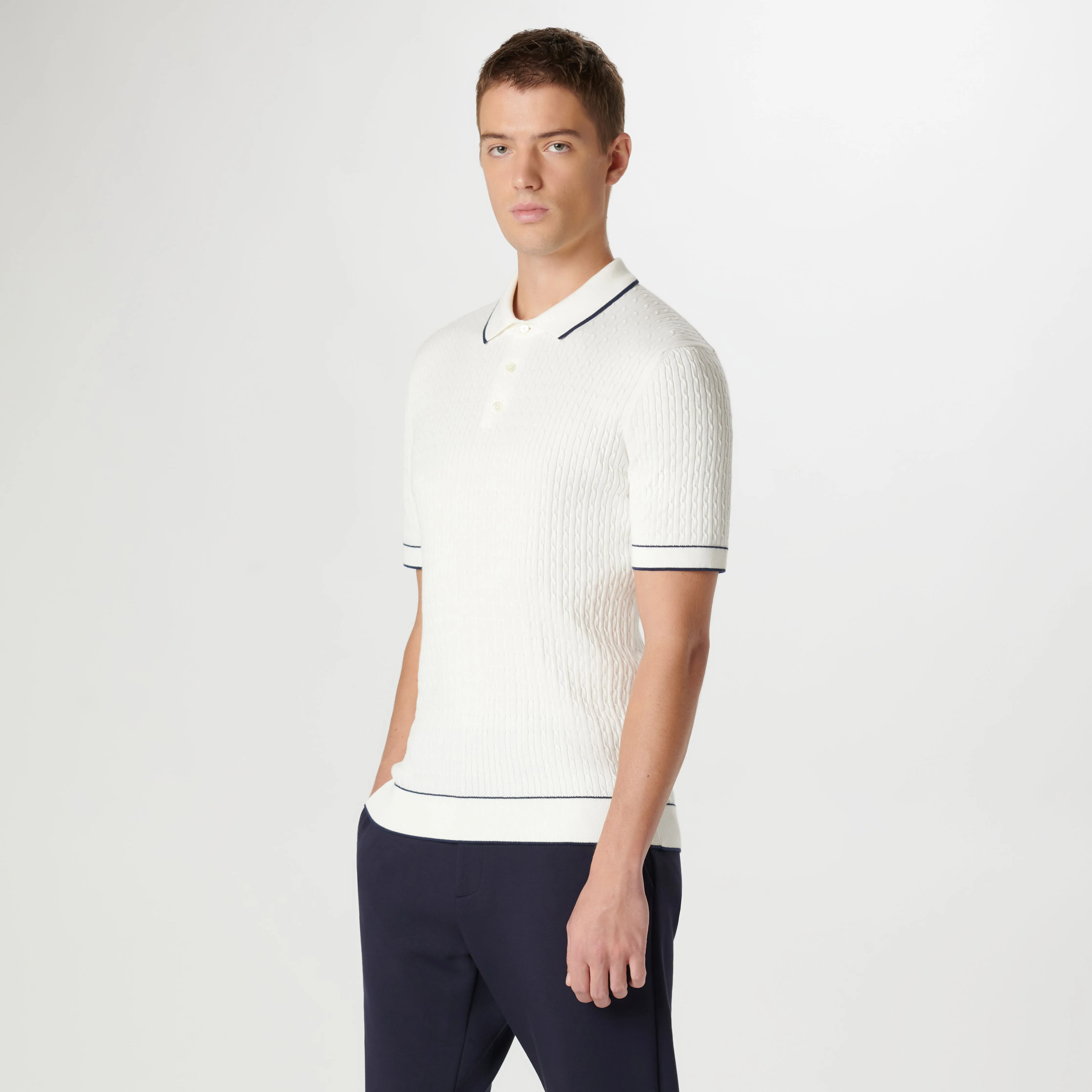 Cable Stitch Short Sleeve Polo Sweater