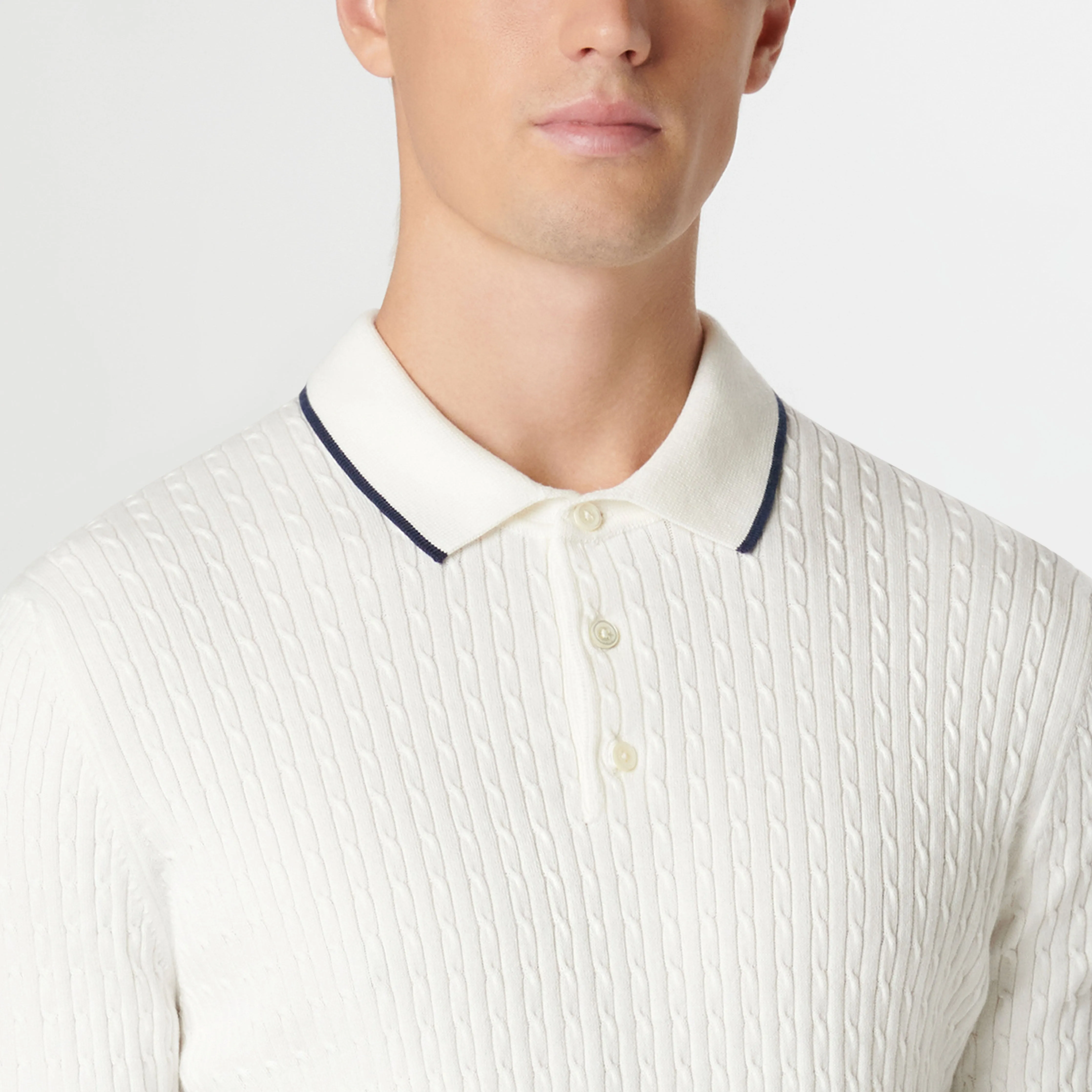 Cable Stitch Short Sleeve Polo Sweater