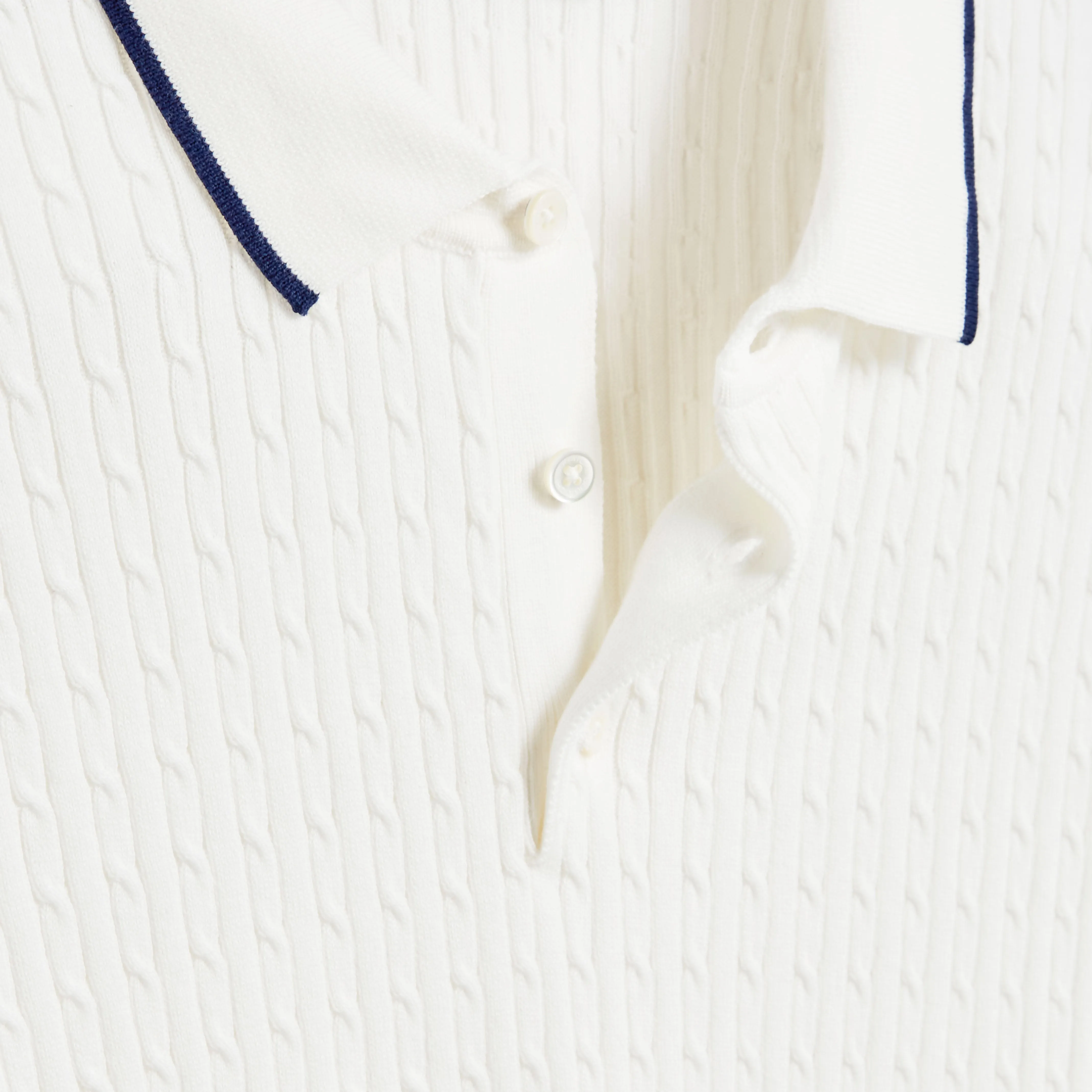Cable Stitch Short Sleeve Polo Sweater