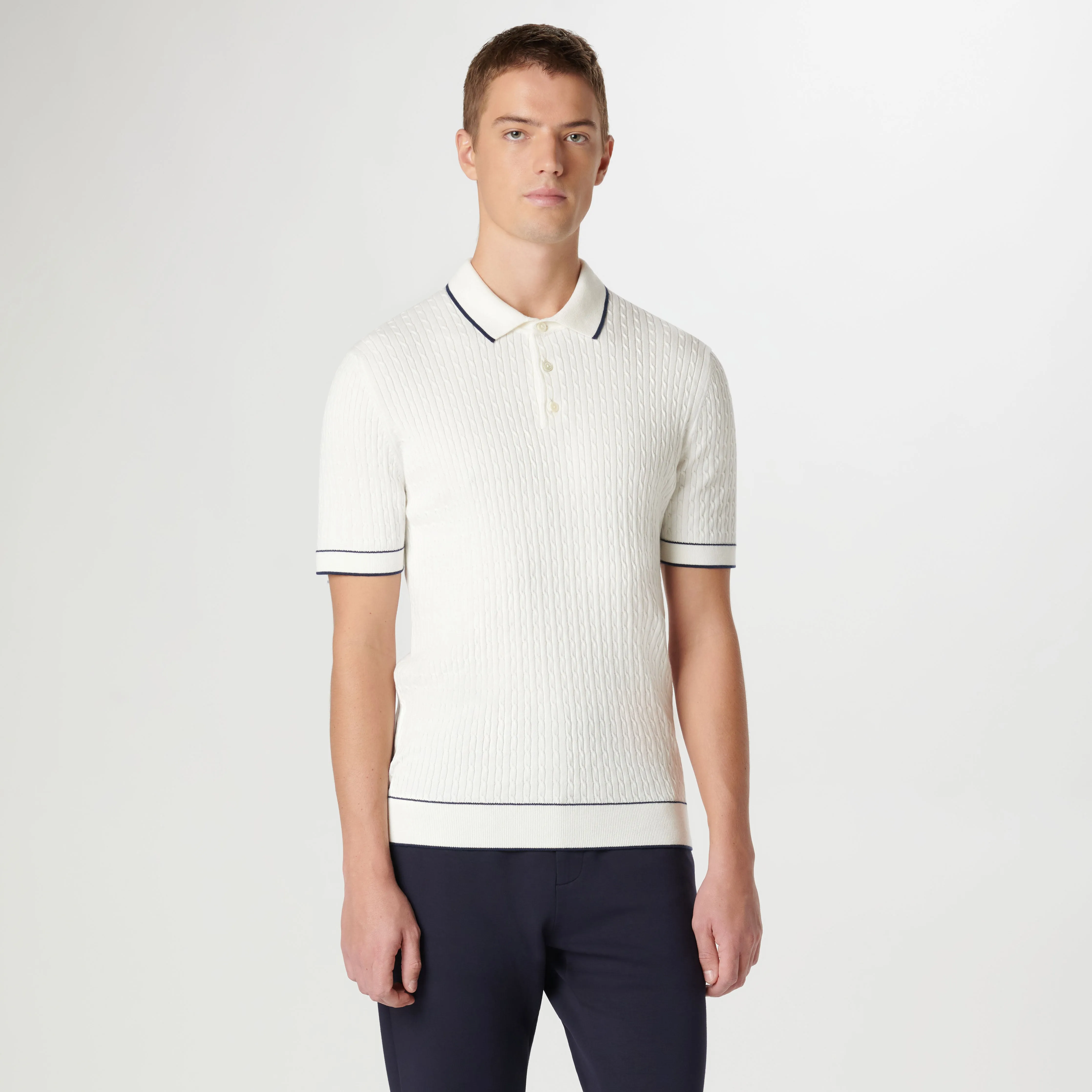 Cable Stitch Short Sleeve Polo Sweater