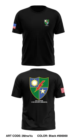 Co C Ranger 75th Infantry (Airborne) Store 1 Core Men's SS Performance Tee - 3MnwVu