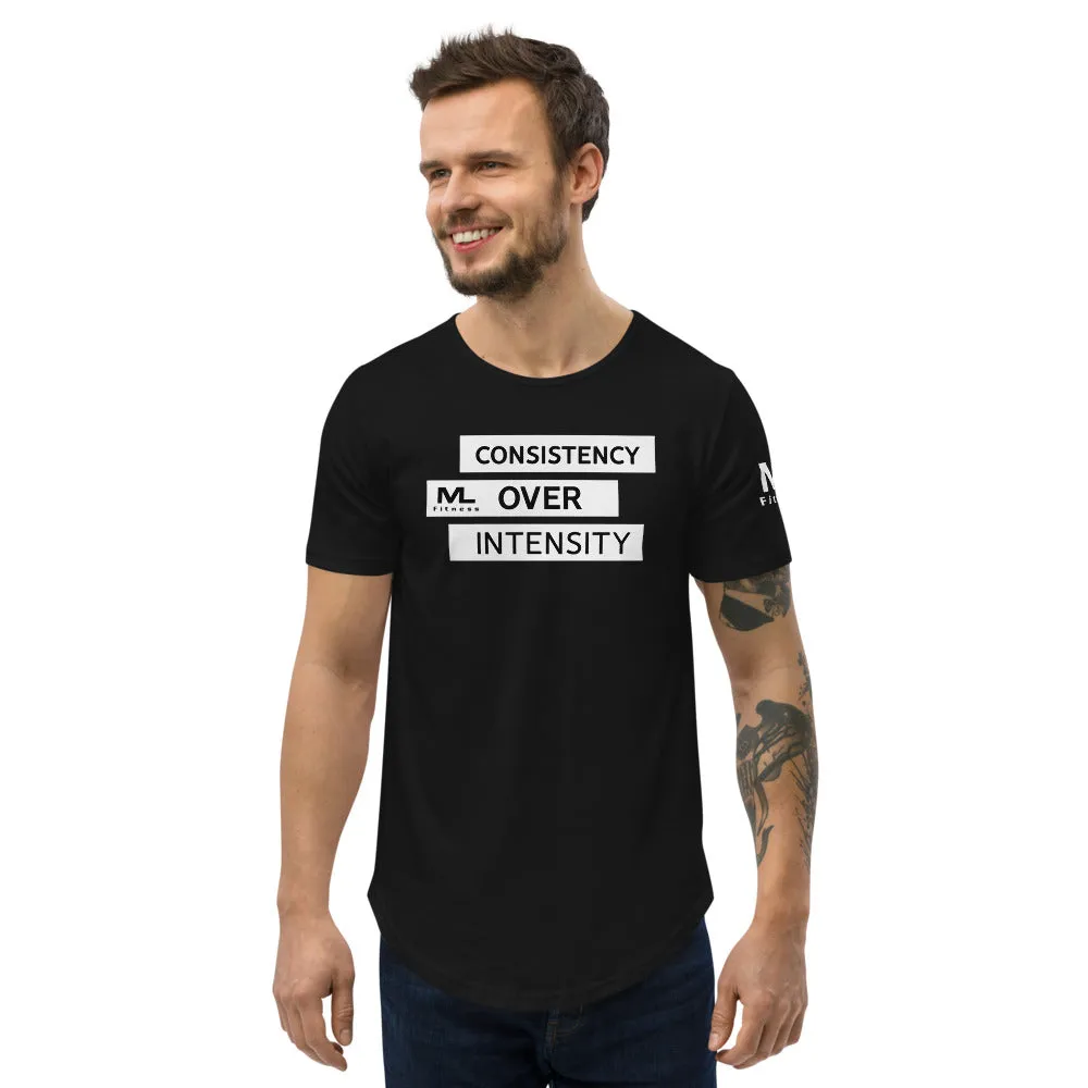 CONSISTENCY OVER INTENSITY Men's Curved Hem T-Shirt