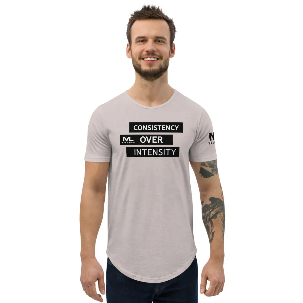 CONSISTENCY OVER INTENSITY Men's Curved Hem T-Shirt