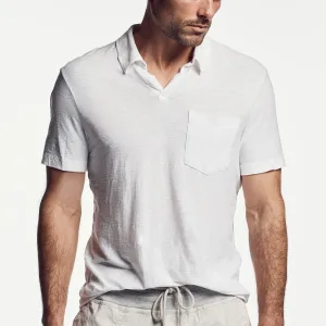 Cotton Linen Pocket Polo - White